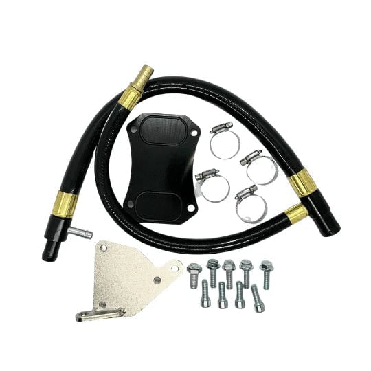 LML EGR delete kit with billet aluminum plates and stainless coolant reroute tubing